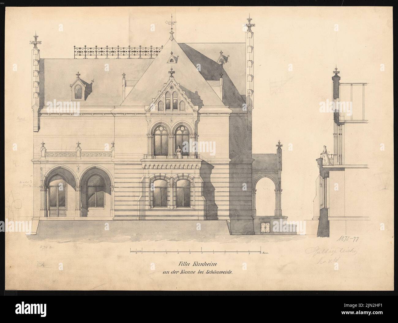 Knoblauch Gustav (1833-1916), Villa Kunheim, Berlin-Niederschönweide: Vue et façade coupée. Tusche, aquarelle crayon sur la boîte, 49,9 x 67,1 cm (y compris les bords de numérisation) Banque D'Images