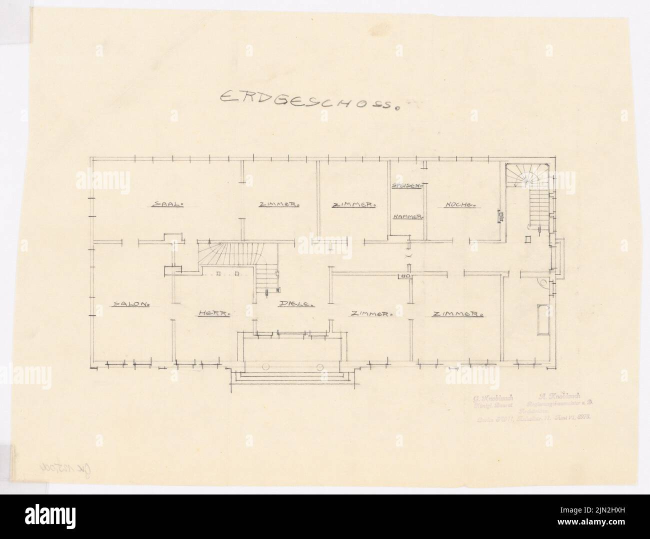 Knoblauch Gustav (1833-1916), Rittergut Keibel, Ludwigsburg/Uckermark: manoir: Grundriss EG et OG 1: 100. Crayon sur transparent, 31,5 x 41,4 cm (y compris les bords de numérisation) Banque D'Images