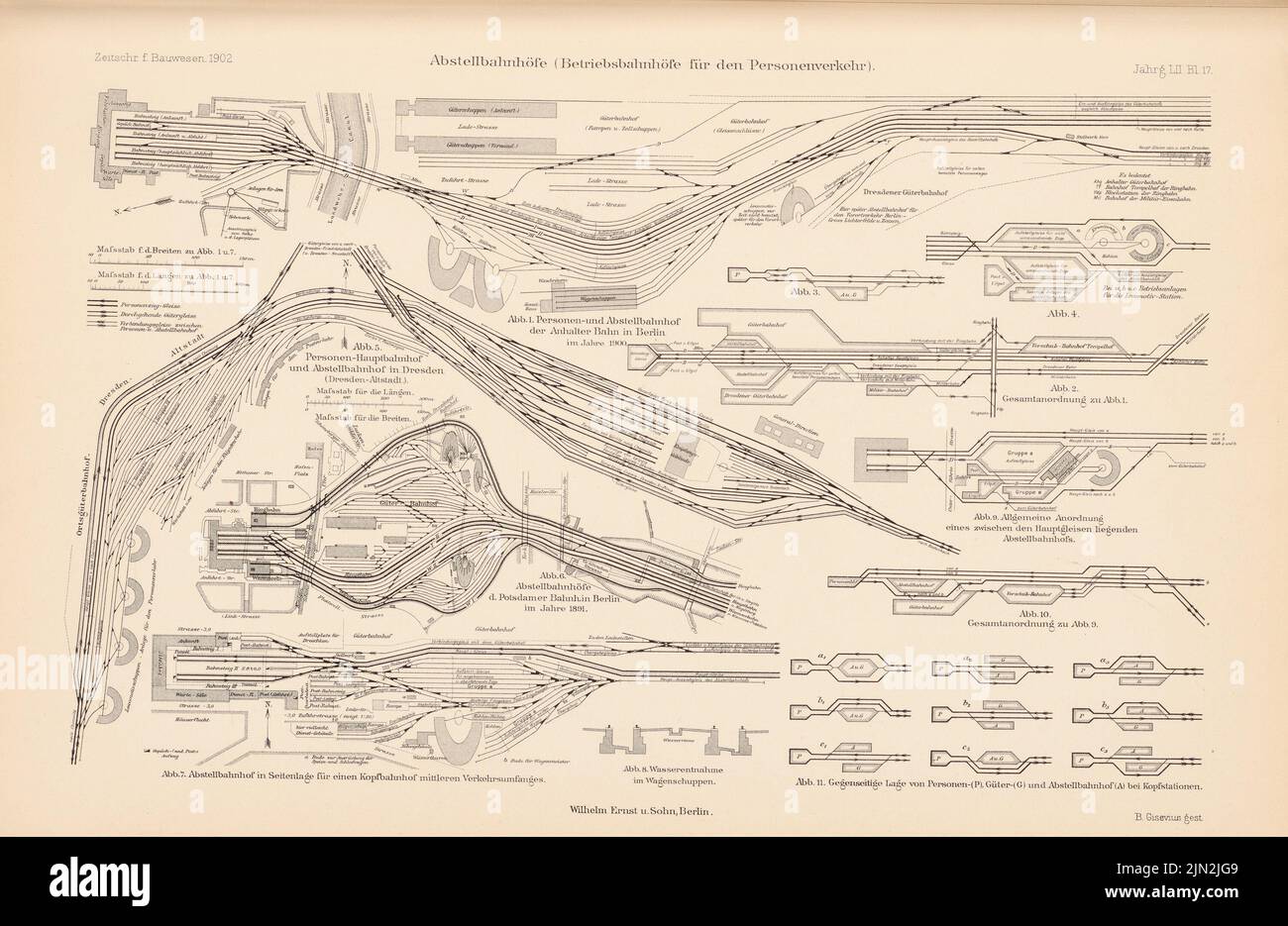 N.N., stations de stockage. (De : Atlas au magazine for Building, éd. V. Ministry of public Works, JG. 52, 1902): Plans d'emplacement HBF Dresden et Anhalter Bahnhof Berlin, plan d'étage. Couture sur papier, 29,4 x 45,2 cm (y compris les bords de numérisation) Banque D'Images