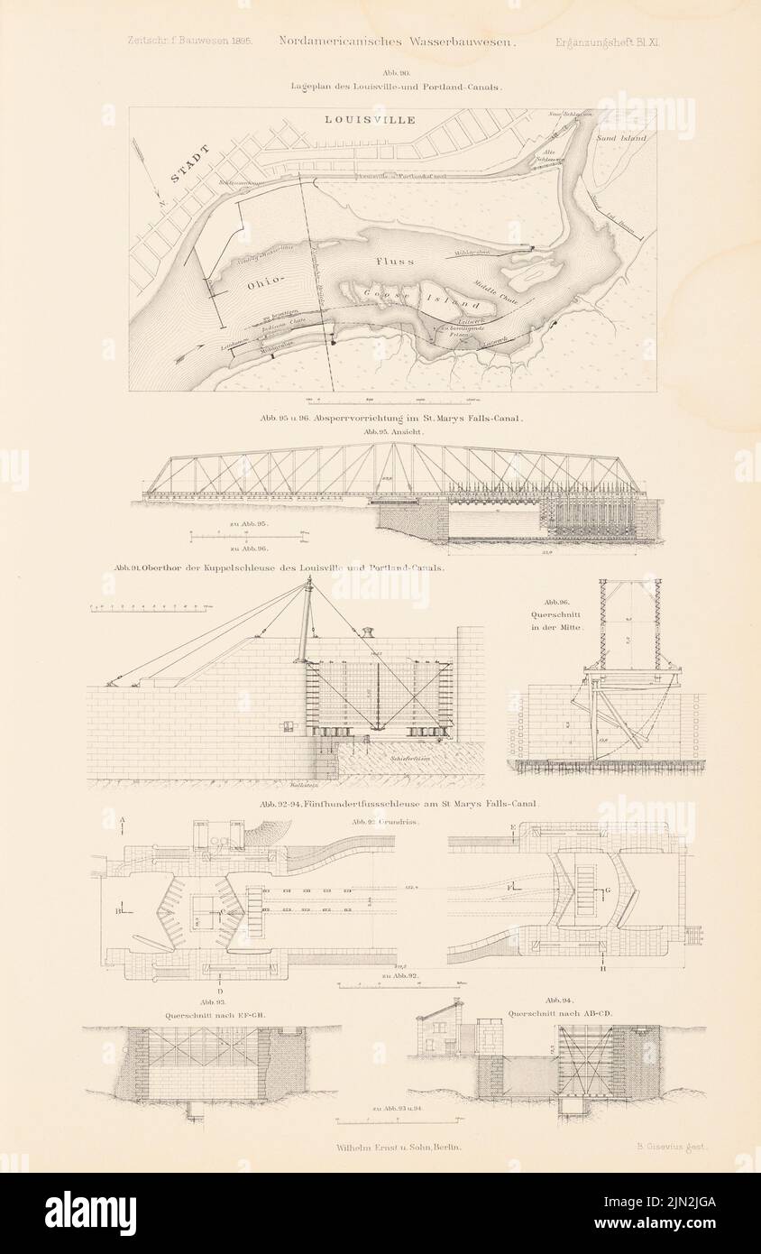 N.N., ingénierie hydraulique nord-américaine. (De : Atlas à la revue for Building, éd. V. Ministry of public Work, JG. 45, 1895, brochure supplémentaire) : Règlement sur l'Ohio. Couture sur papier, 43,2 x 28,1 cm (y compris les bords de numérisation) Banque D'Images