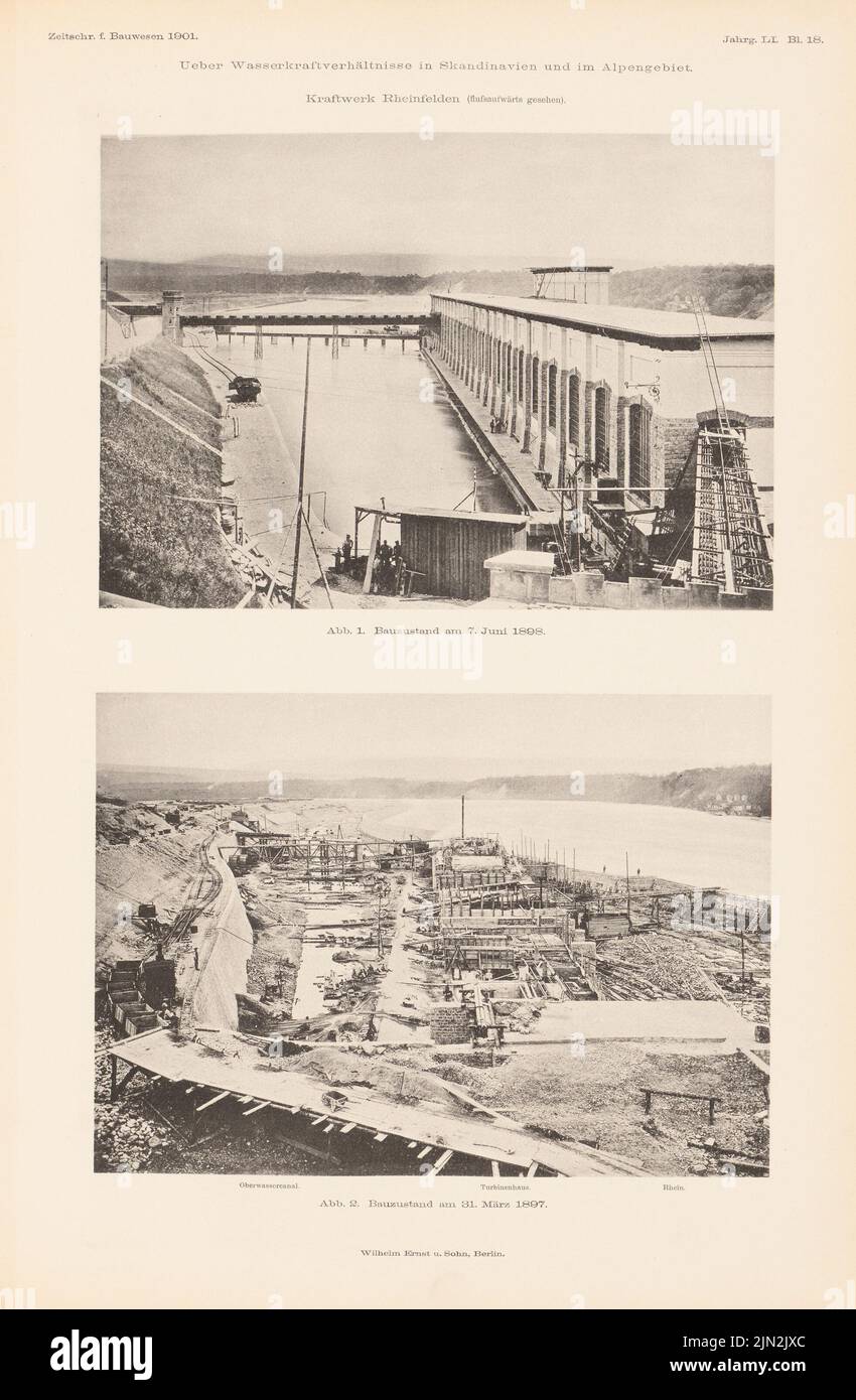 N.N., les conditions de l'hydroélectricité en Scandinavie et dans la région alpine. (De : Atlas à la revue for Building, éd. V. Ministry of public Work, JG. 51, 1901): État de construction 1897 et 1898. Pression sur le papier, 44,2 x 28,9 cm (y compris les bords de numérisation) Banque D'Images