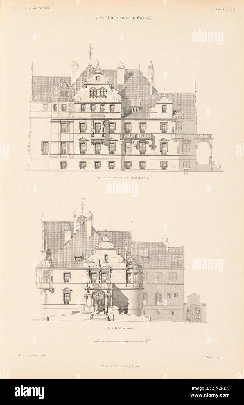 Hartung Hugo (1855-1932), maison de commerce de district, gnezes. (De : Atlas au magazine for Building, éd. V. Ministry of public Works, JG. 50, 1900): Vue sur Parkstraße, côté jardin. Couture sur papier, 42,8 x 27,7 cm (y compris les bords de numérisation) Banque D'Images