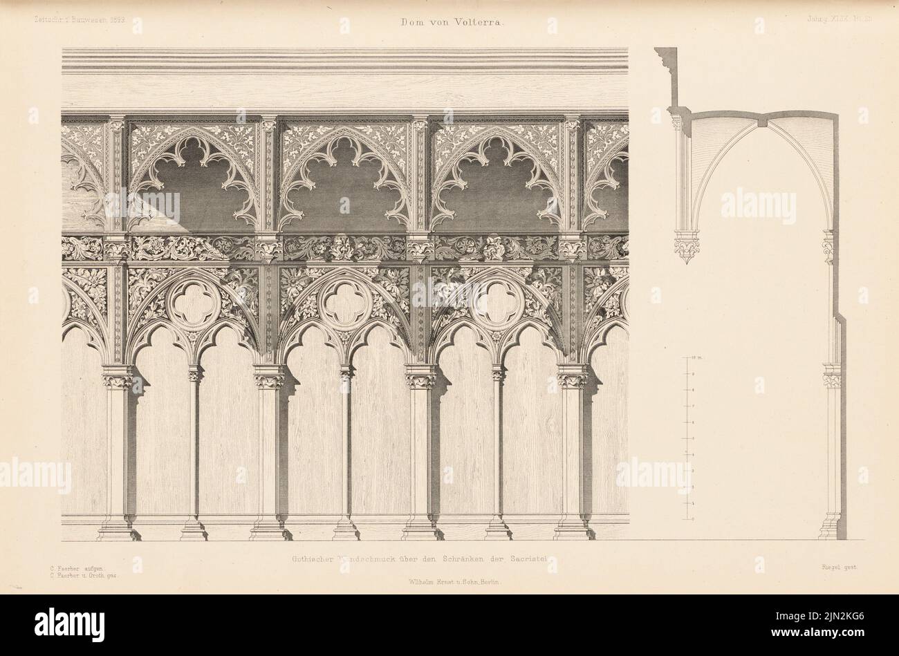 Färber Conrad, S. Maria Assunta, Volterra. (De : Atlas au magazine for Building, éd. V. Ministry of public Works, JG. 49, 1899) : frise de mur gothique sur les armoires de la sacristie. Couture sur papier, 28,5 x 43 cm (y compris les bords de numérisation) Banque D'Images
