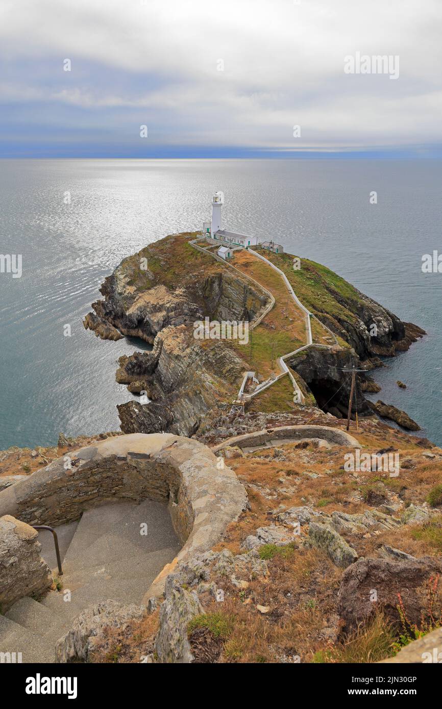 Phare de South Stack, Ynys Lawn, Holyhead, Isle of Anglesey, Ynys mon, Pays de Galles du Nord, Royaume-Uni. Banque D'Images