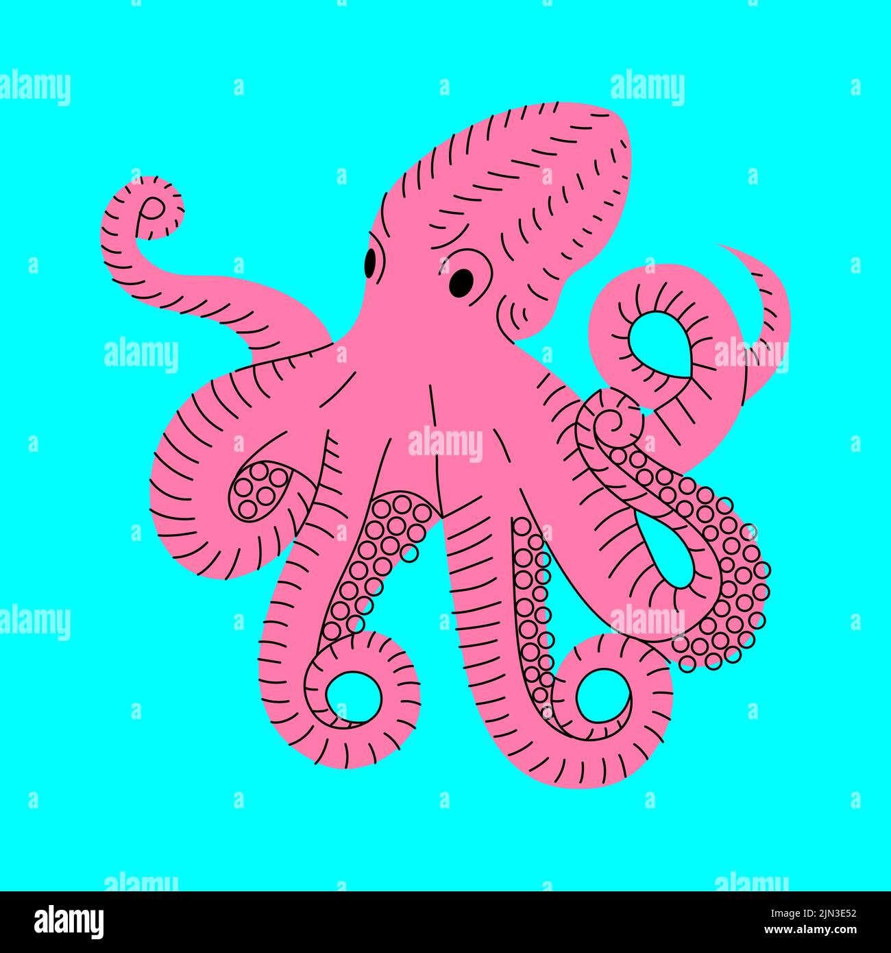 Silhouette de poulpe. Pieuvre avec grandes tentacules illustration dessinée à la main. Icône de fruits de mer de céphalopodes frais Illustration de Vecteur