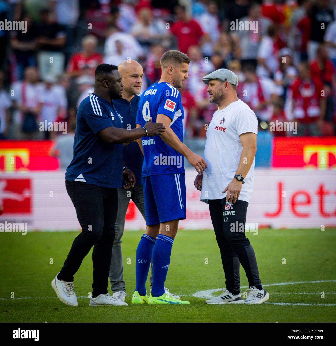 Gerald Asamoah, gérant Rouven Schröder (S04), Simon Terodde (S04), formateur Steffen Baumgart (Köln) 1. FC Köln - FC Schalke 04 07.08.2022, Fussball; S Banque D'Images