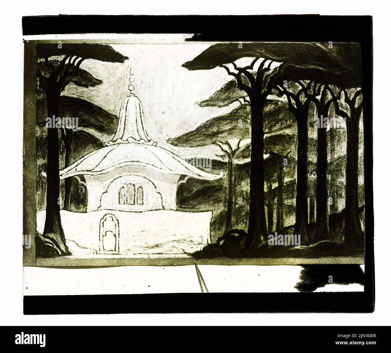 Scène: Femme sans ombre, Opéra d'Etat de Berlin (?): Pavillon blanc dans la forêt Banque D'Images