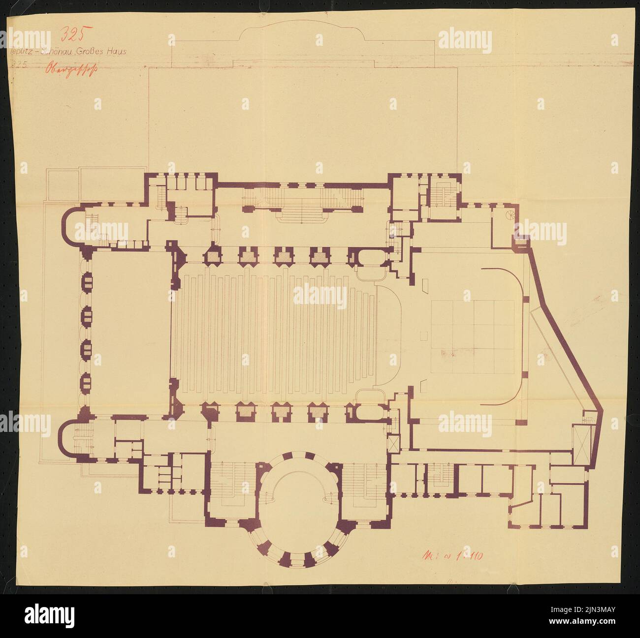 Théâtre de la ville Big House, Teplice: Grundliss EG 1: 100 Banque D'Images