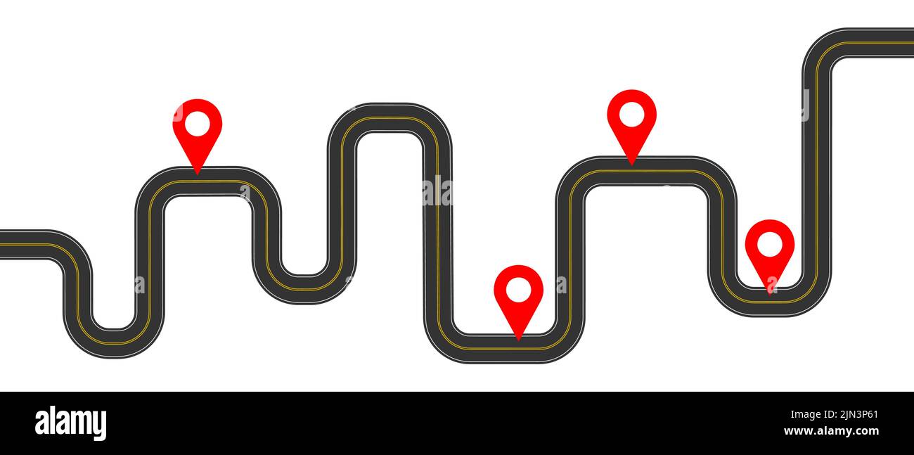 Modèle d'infographie de la route sinueuse avec des panneaux de marquage ...
