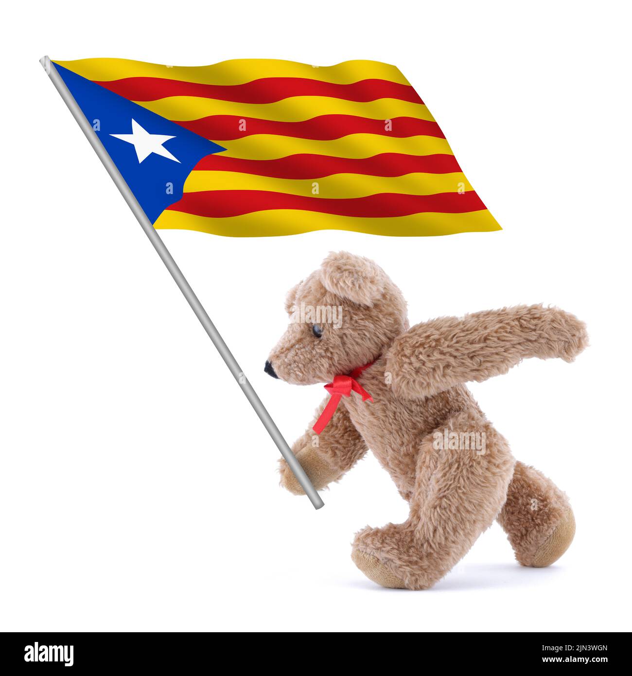Drapeau de l'indépendance de la Catalogne porté par un adorable ours en peluche Banque D'Images