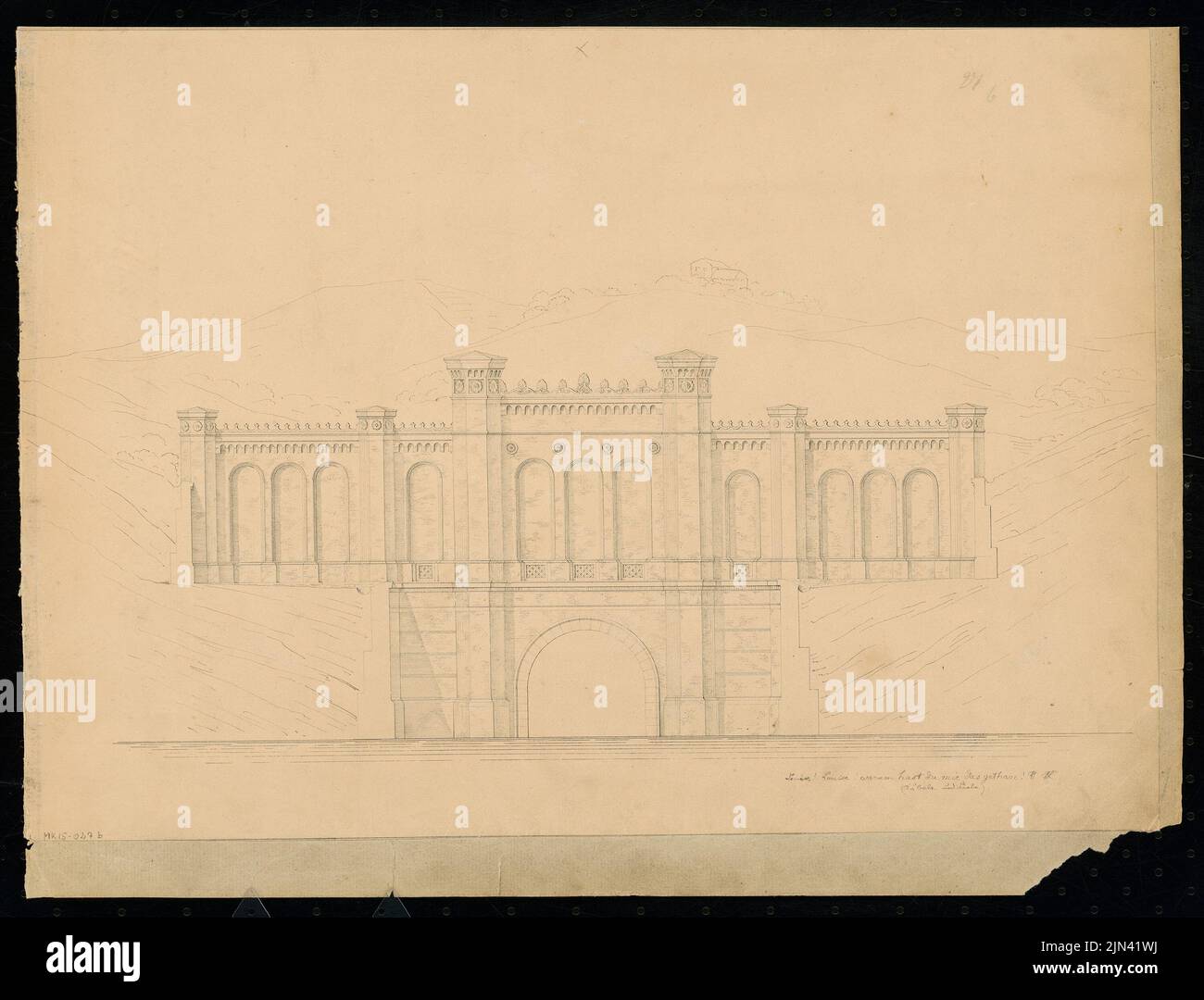 N.N.: Portail d'un tunnel ferroviaire. Concours mensuel juin 1840 Banque D'Images