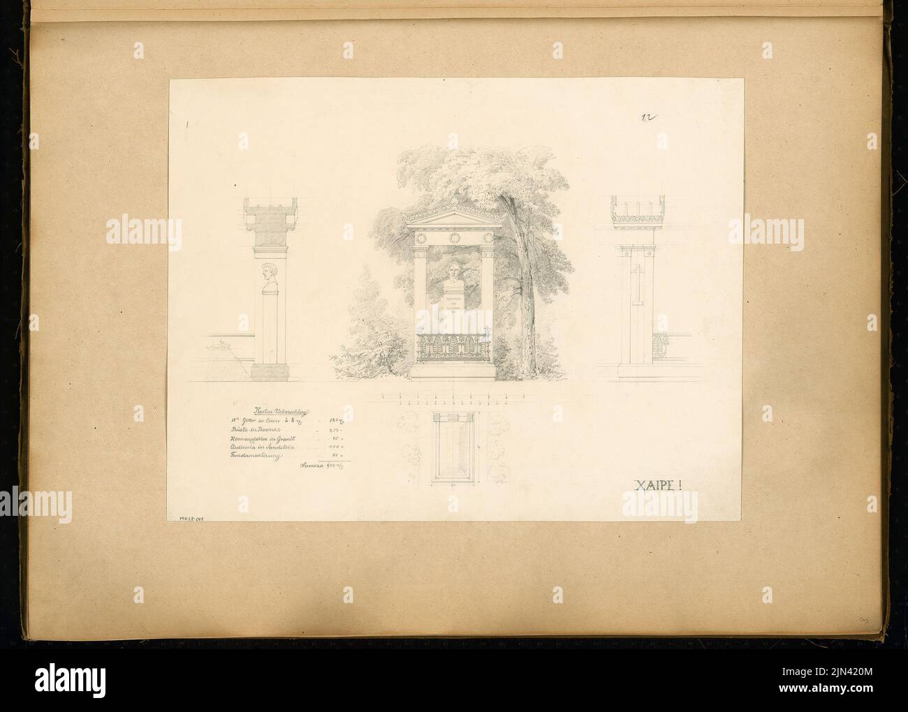 N.N.: Tombe monument pour Wilhelm Stier sur le cimetière de Schöneberg et plaque pour l'académie de bâtiment, Berlin. Concours 1857 avril et 1858 avril Banque D'Images