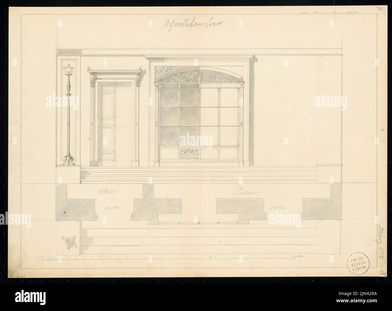 N.N. : fenêtre magasin. Concours mensuel Mars 1833 Banque D'Images