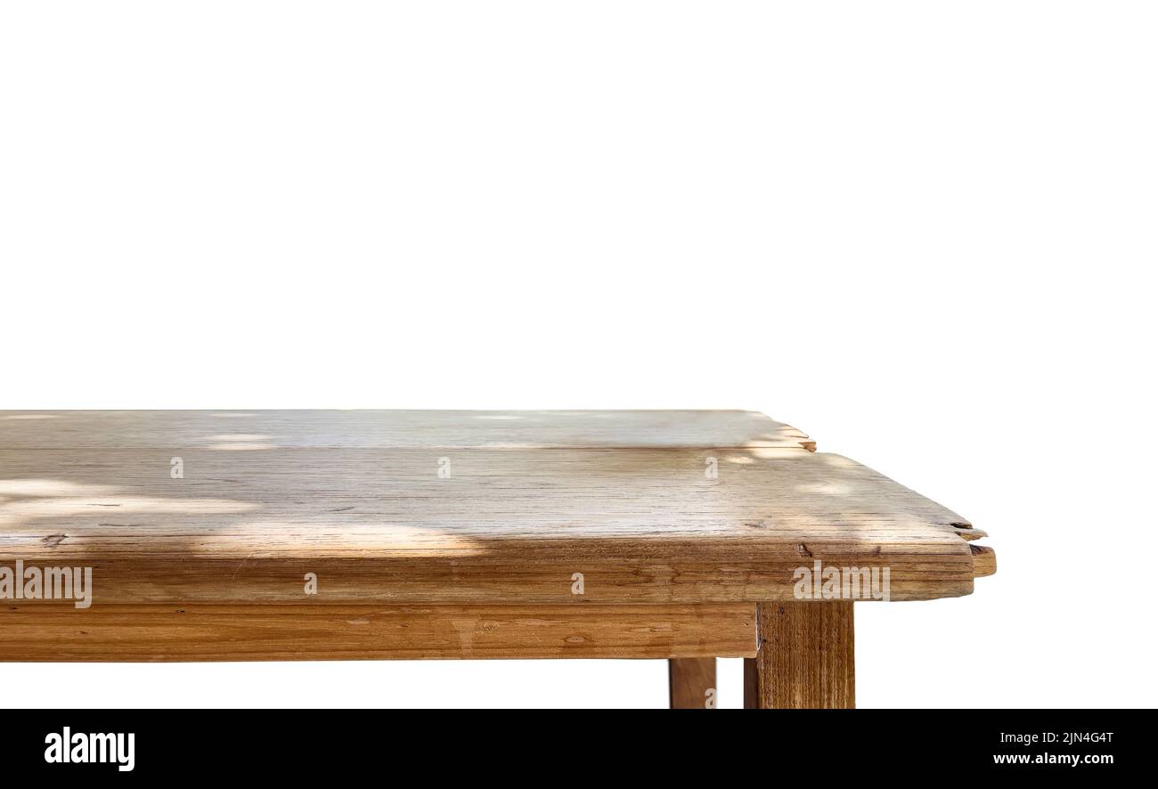 Table en bois blanc sur fond abstrait floue de construire le couloir - peuvent être utilisés pour l'affichage ou un montage de vos produits Banque D'Images
