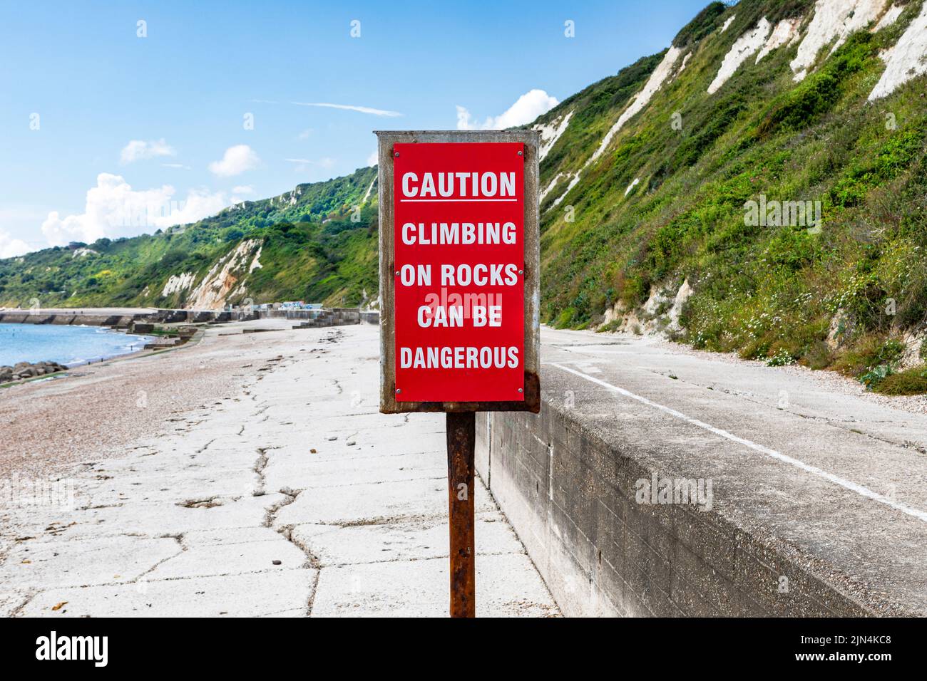 Un panneau d'avertissement sur Folkestone Warren Banque D'Images