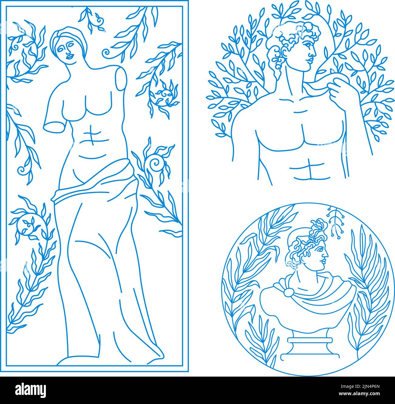Statues anciennes et buste Vénus et le portrait d'Apollo Illustration de Vecteur