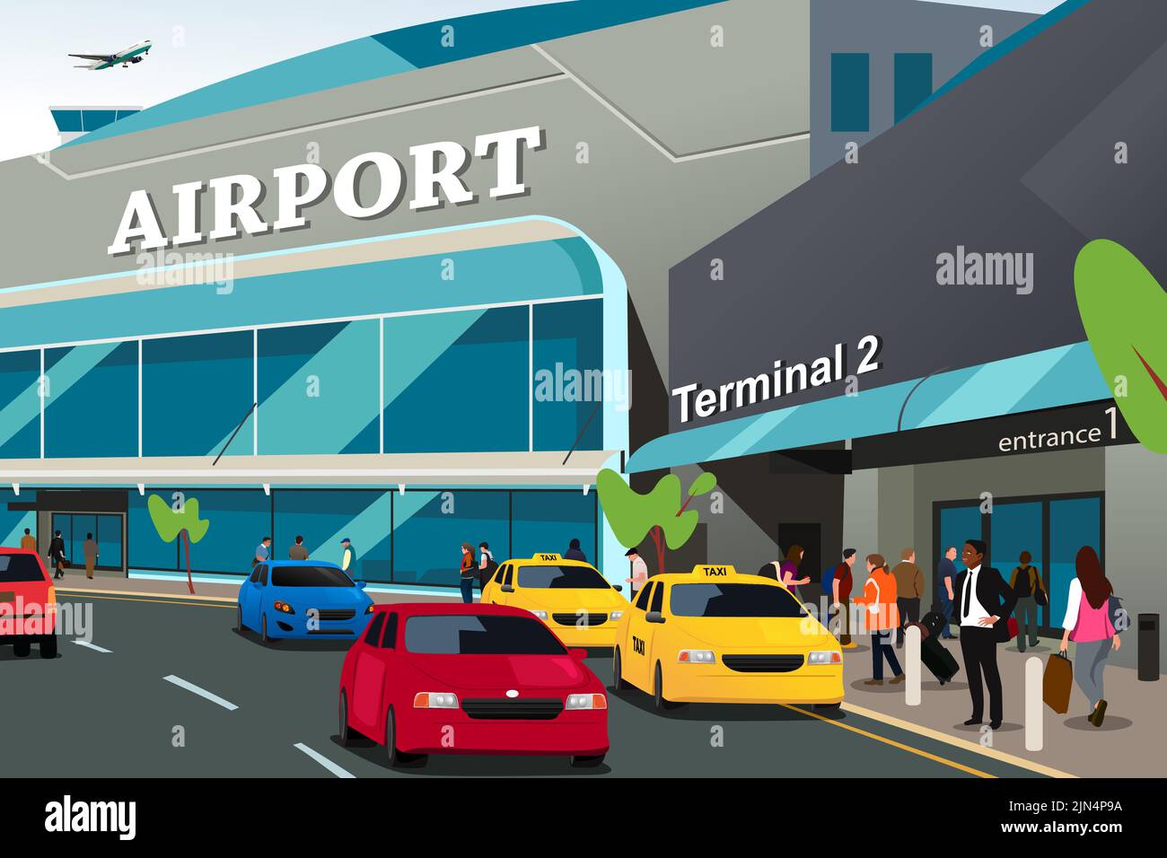 Illustration vectorielle des personnes voyageant à l'extérieur d'un aéroport Illustration de Vecteur