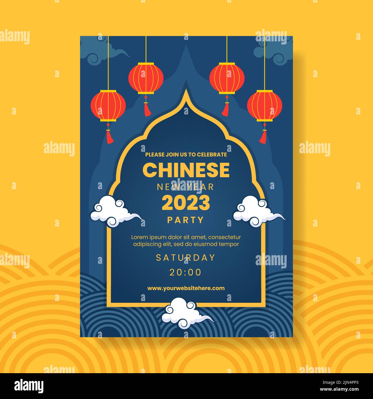 Modèle d'invitation du nouvel an chinois heureux dessin main dessin animé dessin animé Illustration à plat de dessin animé Illustration de Vecteur