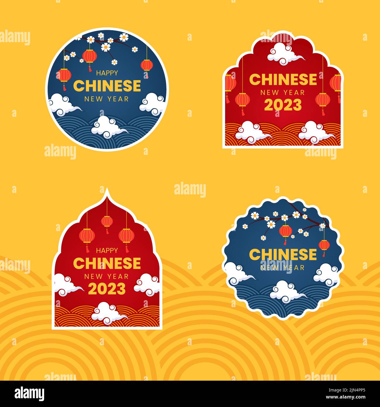 Modèle de copie de l'étiquette du nouvel an chinois heureux Illustration du dessin à plat du dessin animé à la main Illustration de Vecteur