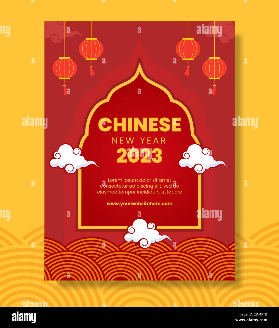 Modèle d'affiche du nouvel an chinois heureux dessin à la main dessin animé dessin à l'écran plat Illustration de Vecteur