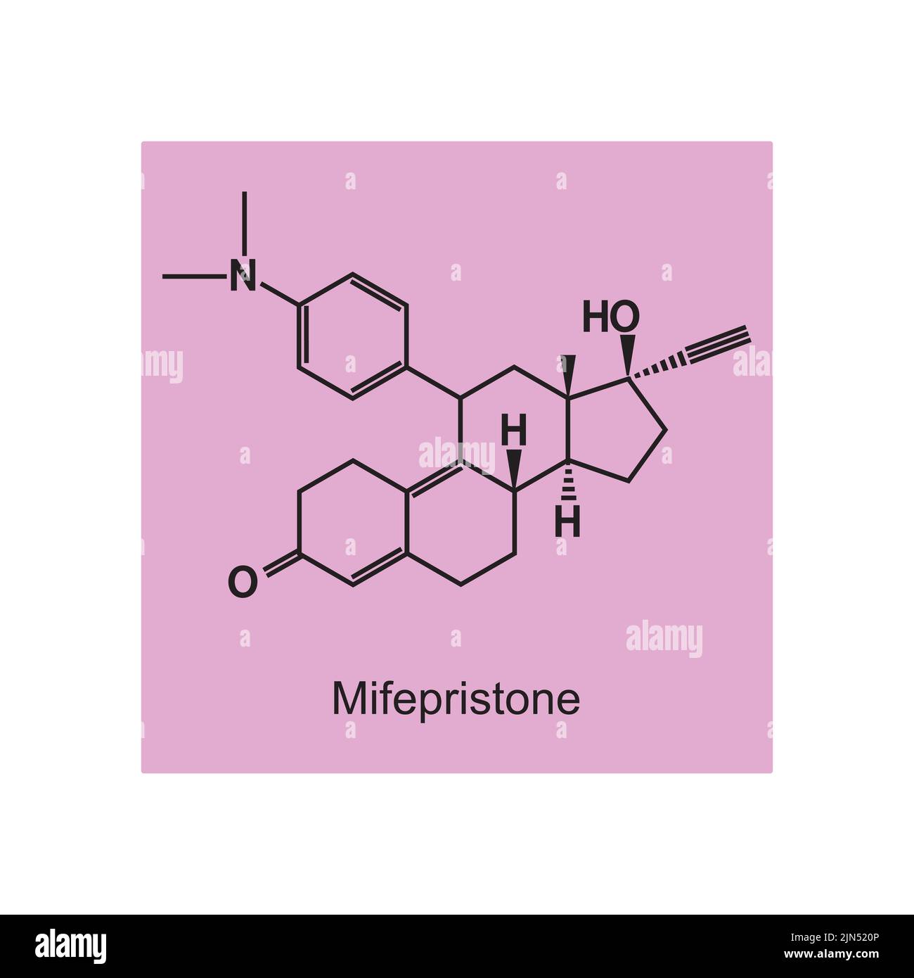 Structure moléculaire de l'hormone mifépristone sur fond violet. Illustration vectorielle. Illustration de Vecteur
