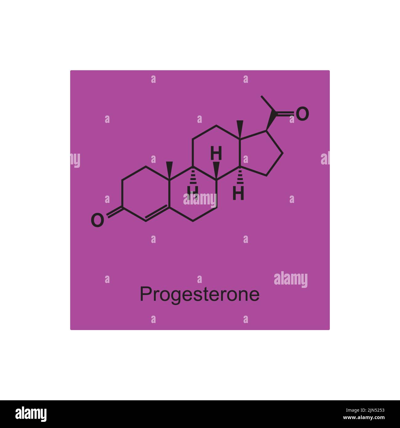 Structure moléculaire de l'hormone progestérone sur fond violet. Illustration vectorielle. Illustration de Vecteur