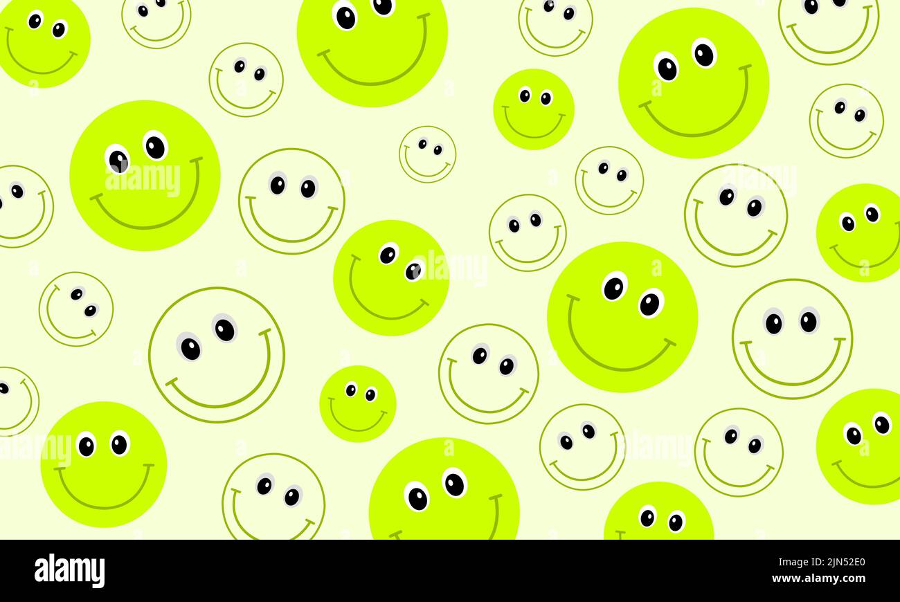 Des icônes de sourire aux motifs fluides. Émotiji gai sur fond jaune. Illustration de Vecteur