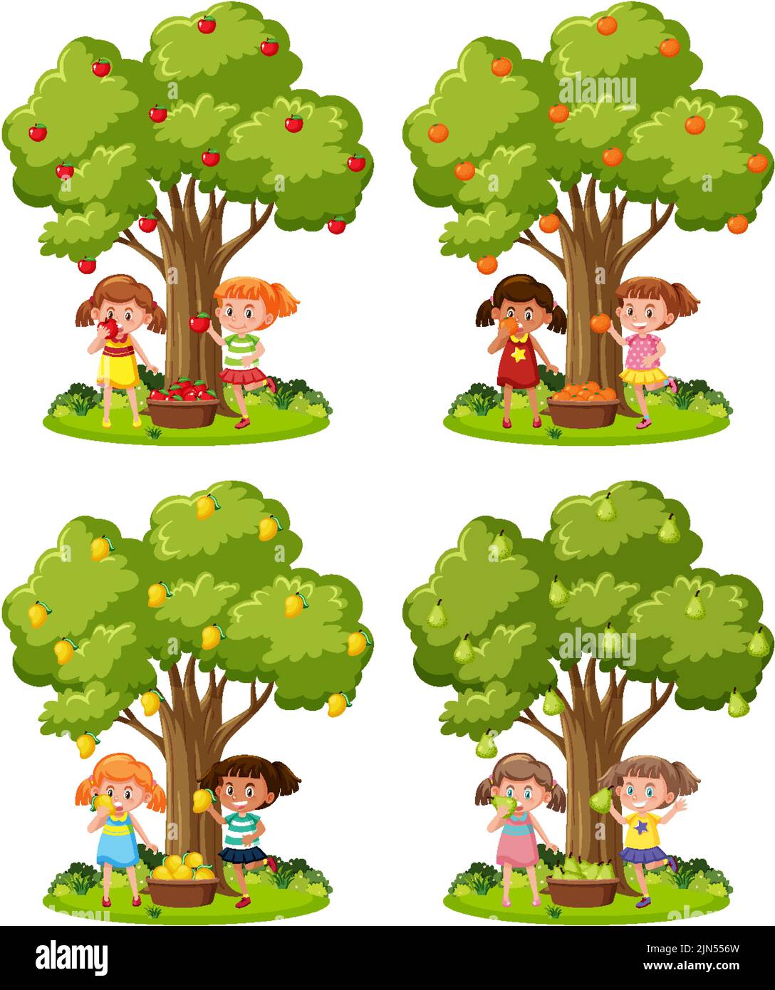 Ensemble d'enfants jouant sous l'illustration des arbres Illustration de Vecteur