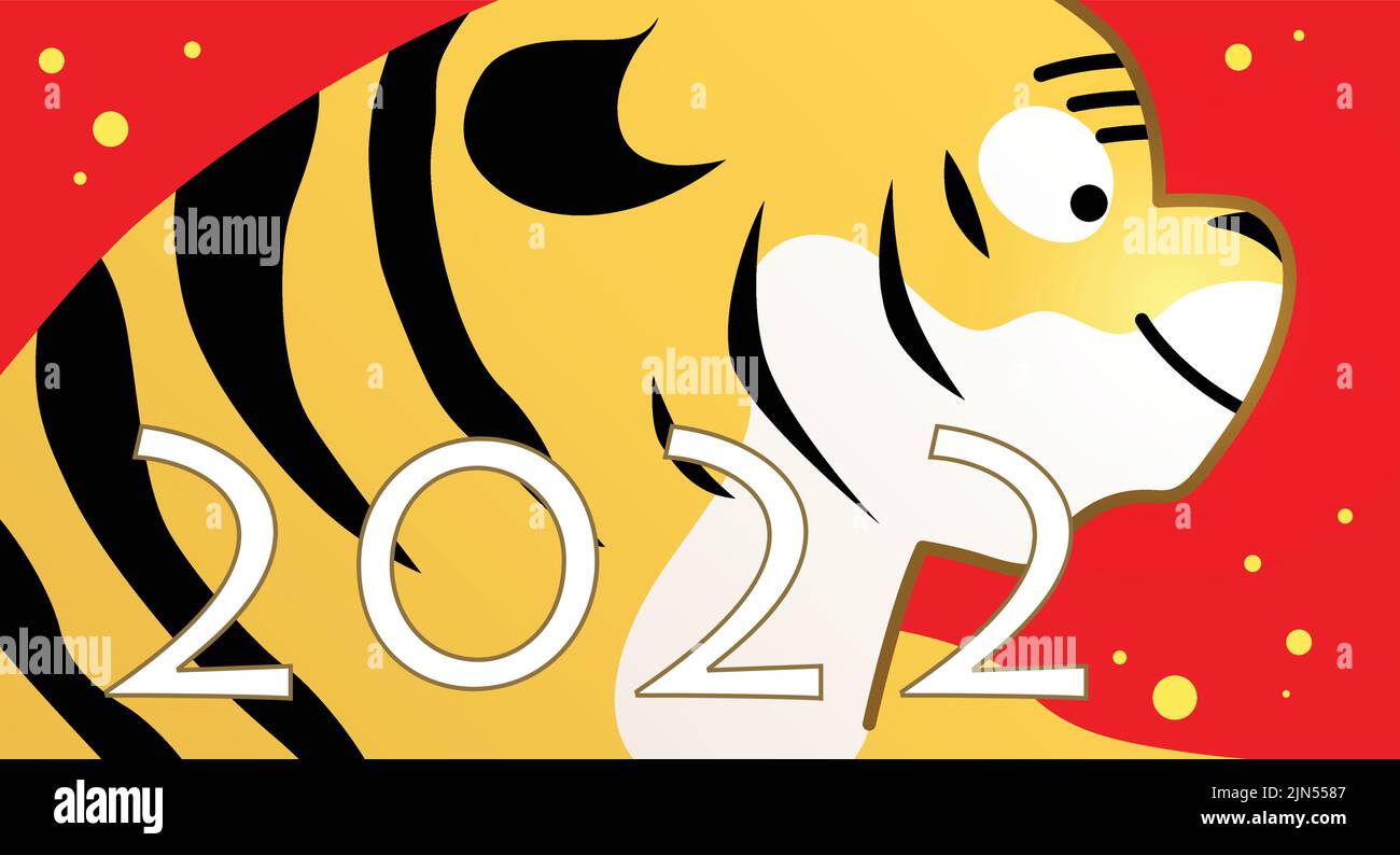 Illustration carte vectorielle mignonne pour l'année du tigre 2022. Célébration du nouvel an chinois ou du nouvel an lunaire. Profil souriant d'un tigre de zodiaque. Illustration de Vecteur