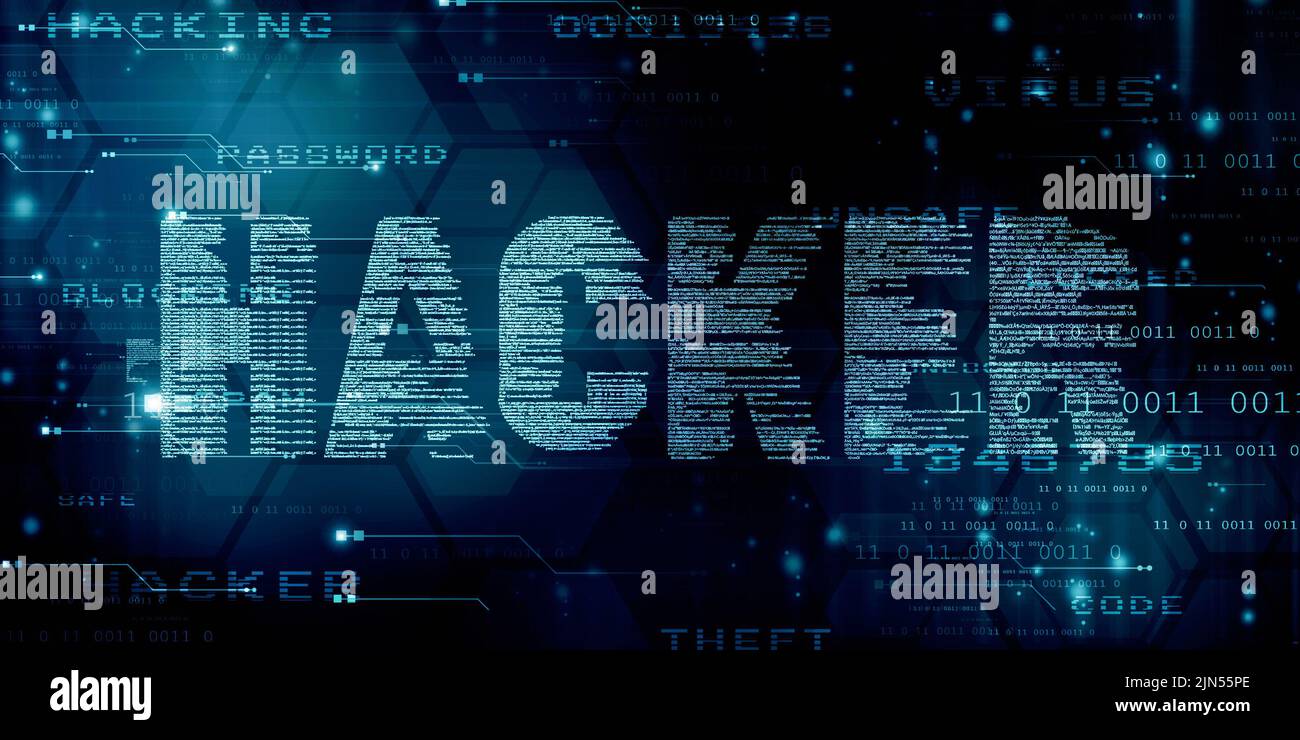 2D illustration cybercriminalité et piratage de la confidentialité sur Internet. Sécurité du réseau, cyberattaque, virus de l'ordinateur, ransomware, et concept de Malware Banque D'Images