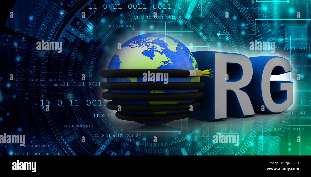 3D rendu du détail du câble optique à fibre optique globe connecté avec org Banque D'Images