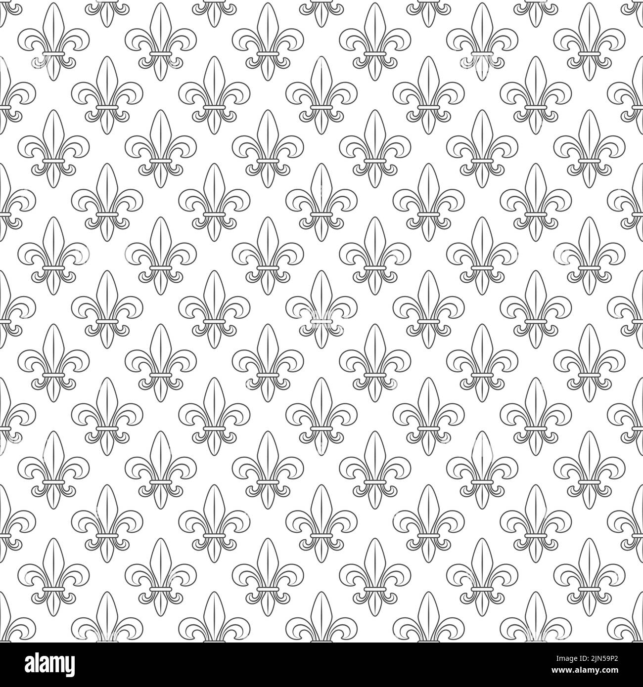 Motif noir et blanc sans couture avec fleur de lis, nénuphars héraldique. Fond vectoriel sur blanc. Illustration de Vecteur