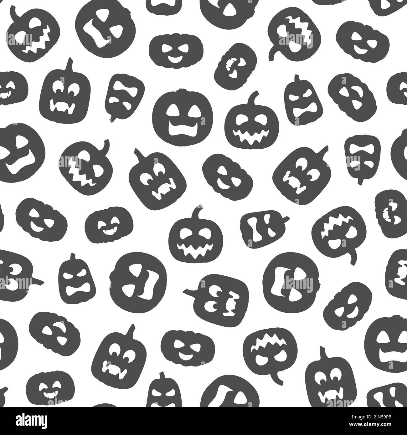Motif noir et blanc sans couture avec citrouilles d'Halloween sculptées. Fond vectoriel sur blanc. Illustration de Vecteur