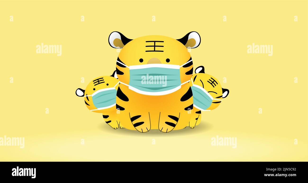 Bonne nouvelle année chinoise du tigre 2022 bannière, carte ou fond. Célébration de la nouvelle année lunaire en Asie. Jolis tigres de zodiaque. Illustration de Vecteur