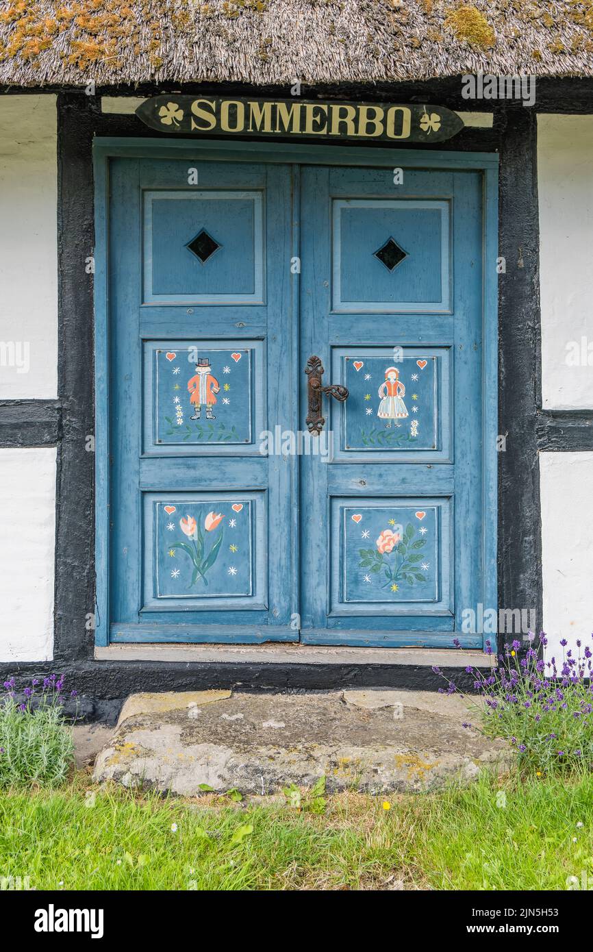 Porte sur la houe de chaume à Faldsled sur l'île de Funen, au Danemark Banque D'Images