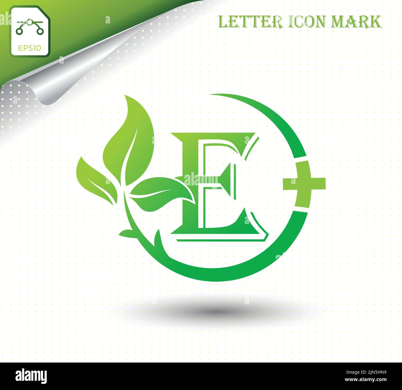 Lettre E avec modèle de vecteur feuille vert Illustration de Vecteur