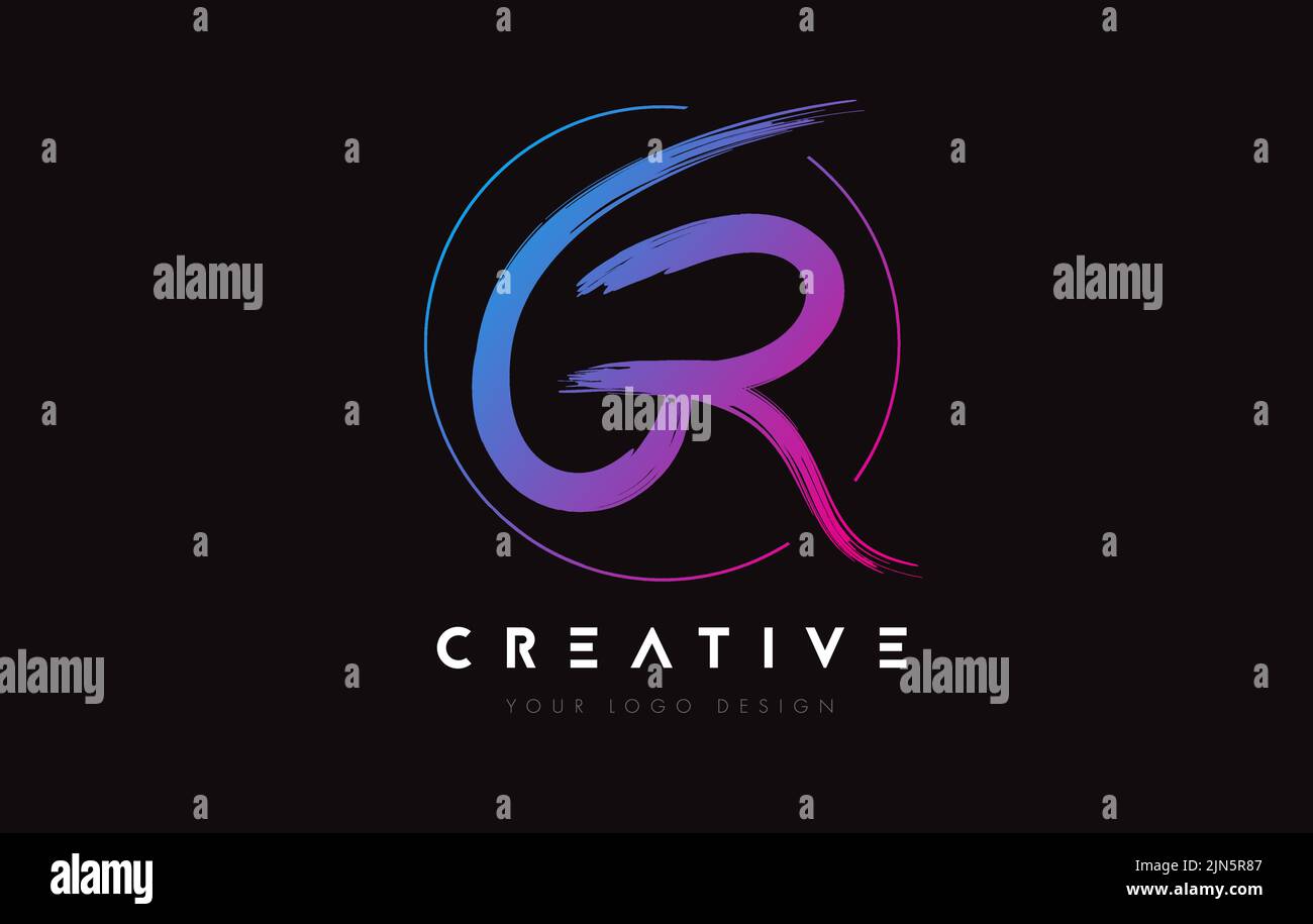 Design créatif et coloré du logo de la lettre de forme GR. Lettres au pinceau manuscrites artistiques logo vecteur de concept. Illustration de Vecteur