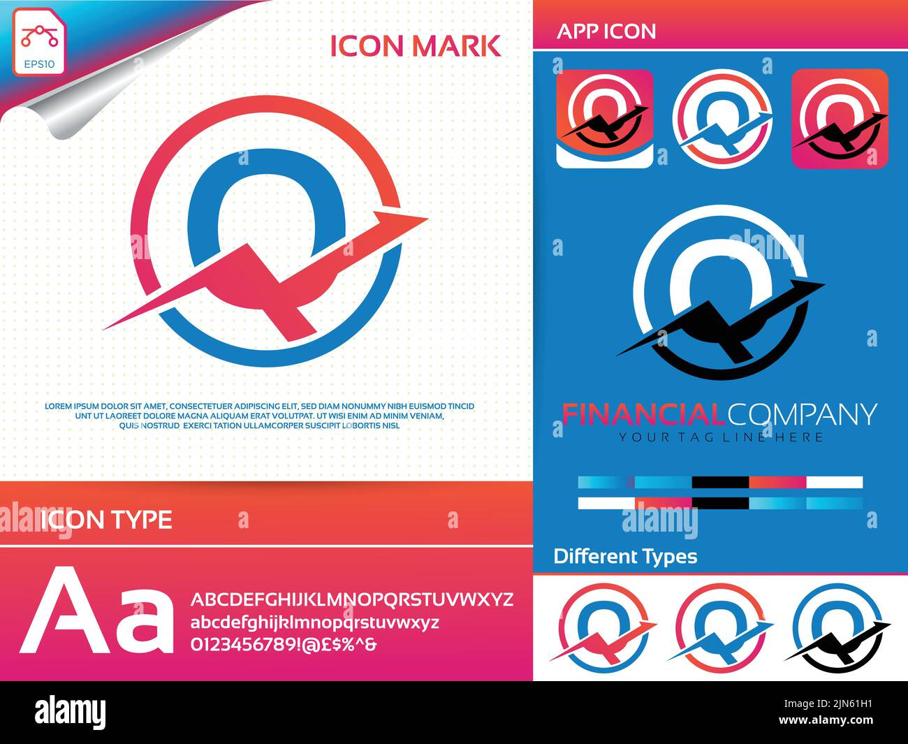 Logo vecteur financier et comptable de lettre Q. Illustration de Vecteur