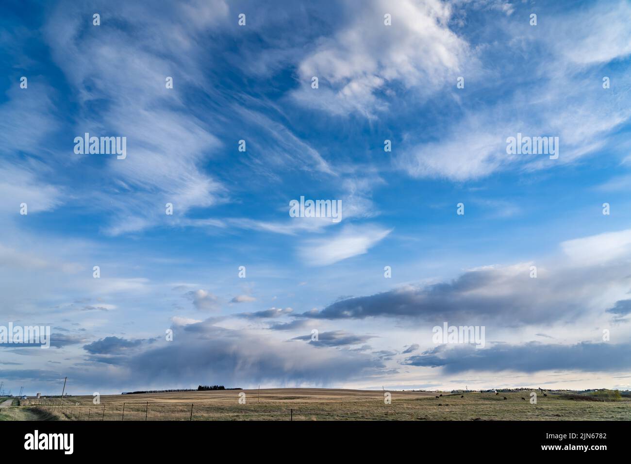 Scène spectaculaire du grand ciel dans les Prairies canadiennes dans le comté de Rocky View Alberta Canada. Banque D'Images