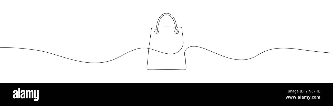 Arrière-plan linéaire de l'icône de sac d'achats. Un dessin continu d'une affiche de sac à provisions. Illustration vectorielle. Icône de sac d'achats linéaire isolée Illustration de Vecteur