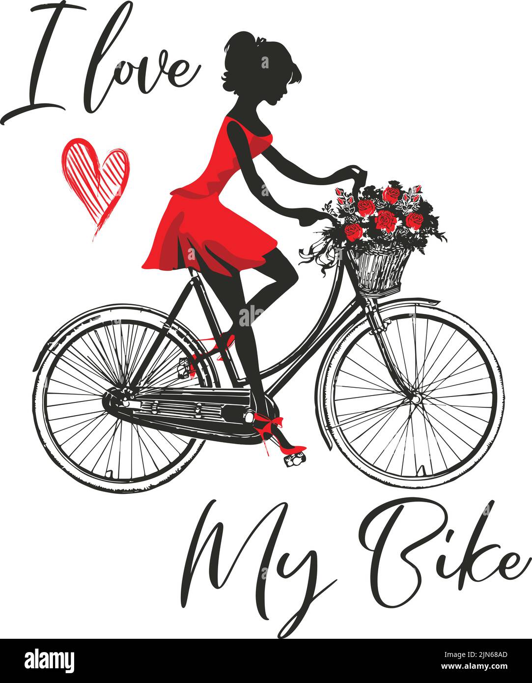 J'aime mon vélo. Graphiques pour les femmes qui aiment le cyclisme. L'idée cadeau parfaite pour une cycliste féminine. Illustration de Vecteur
