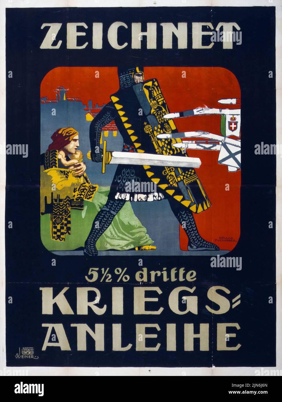 Zeichnet Kriegsanleihe (1915). Abonnez-vous au prêt de 5 1/2 % pour la troisième guerre. Affiche allemande de l'époque de la première Guerre mondiale par Erwin Puchinger Banque D'Images