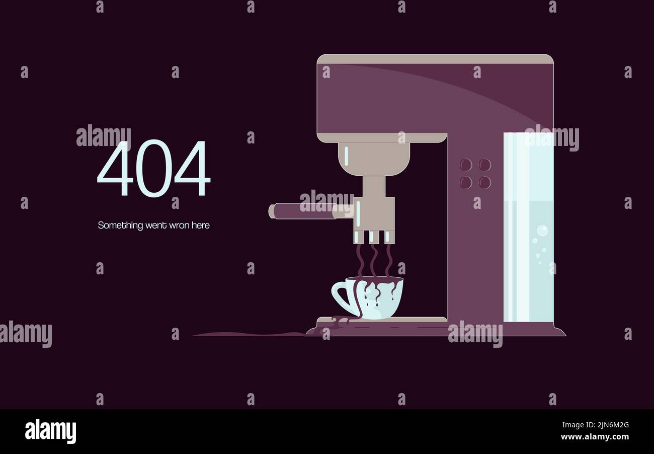 404 erreur page Web introuvable avec machine à café et renversé sur une tasse de café. Mise en page 404 isolée pour le site Web. Illustration de l'art plat Banque D'Images 404 erreur page Web introuvable avec machine à café et renversé sur une tasse de café. Mise en page 404 isolée pour le site Web. Illustration de l'art plat Banque D'Images