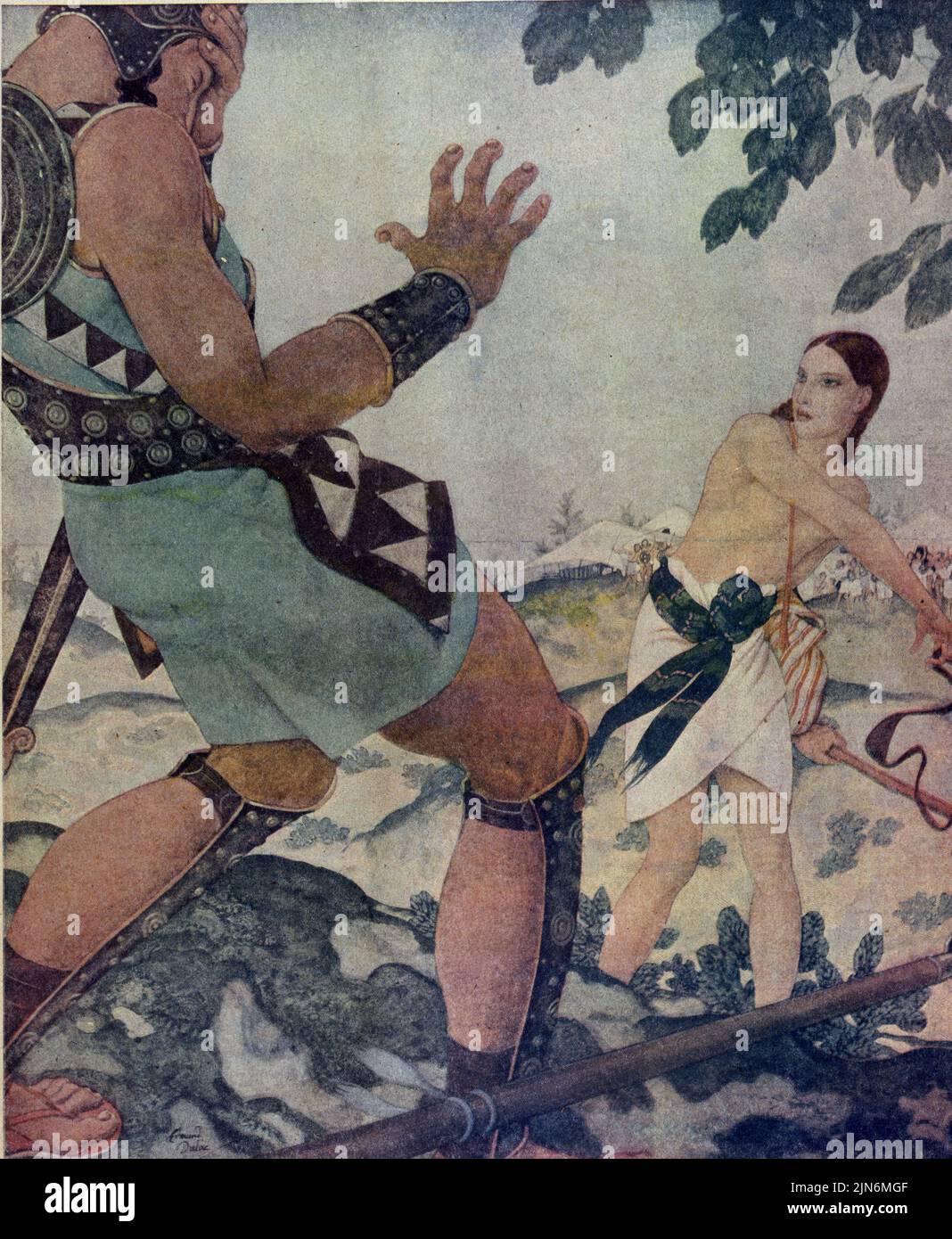 « David et Goliath » publié sur 30 novembre 1924 dans le magazine American Weekly Sunday peint par Edmund Dulac dans la série « Bible Scenes & Heroes ». Banque D'Images