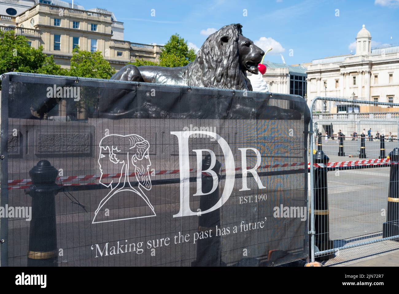 DBR Limited, panneau d'activité pour la conservation des bâtiments historiques, travaillant sur Nelson's Column, Trafalgar Square, Westminster, Londres, Royaume-Uni Banque D'Images