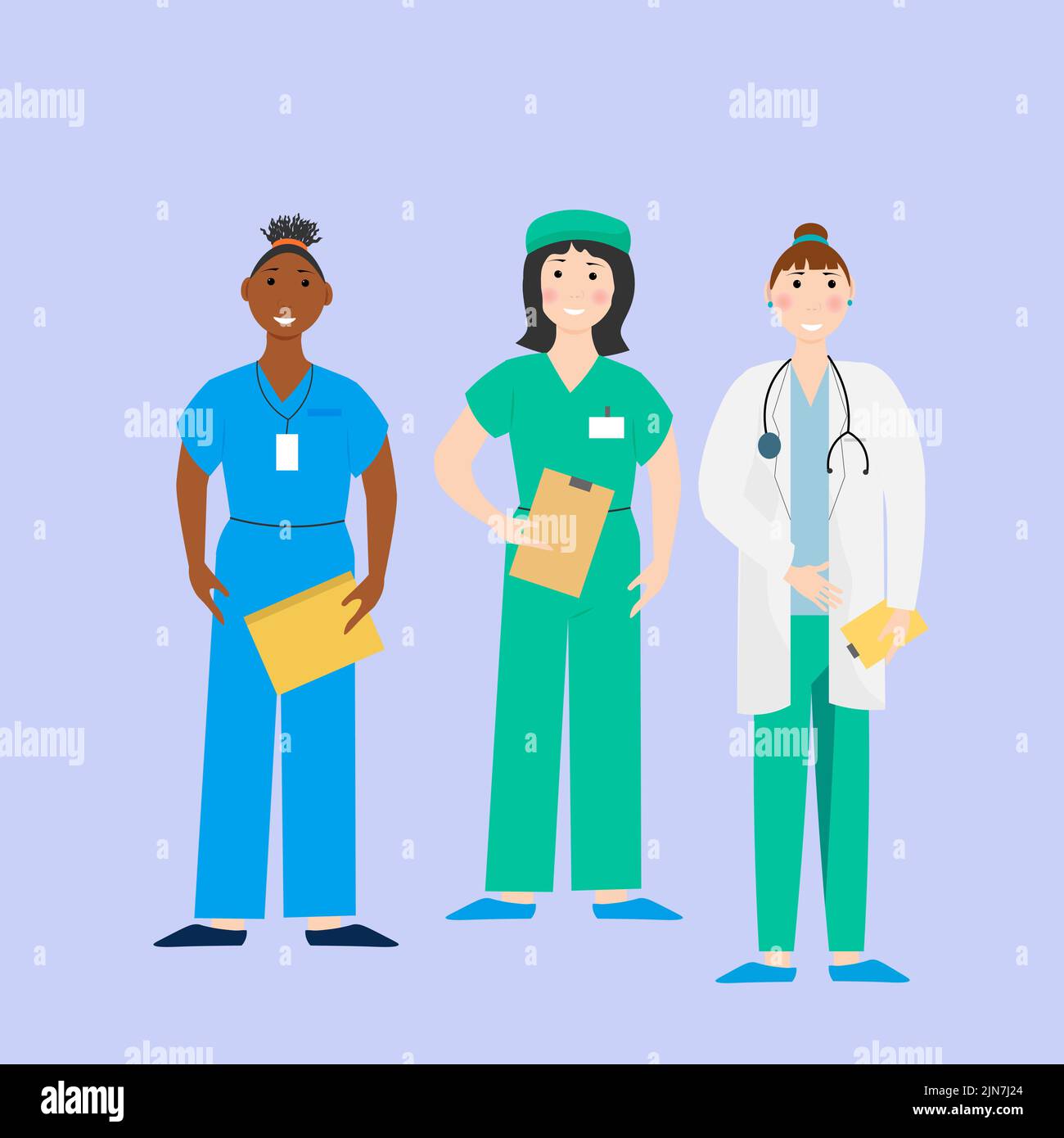 Un groupe de travailleurs médicaux. Les médecins et les infirmières accueillent les patients. Illustration vectorielle. Illustration de Vecteur
