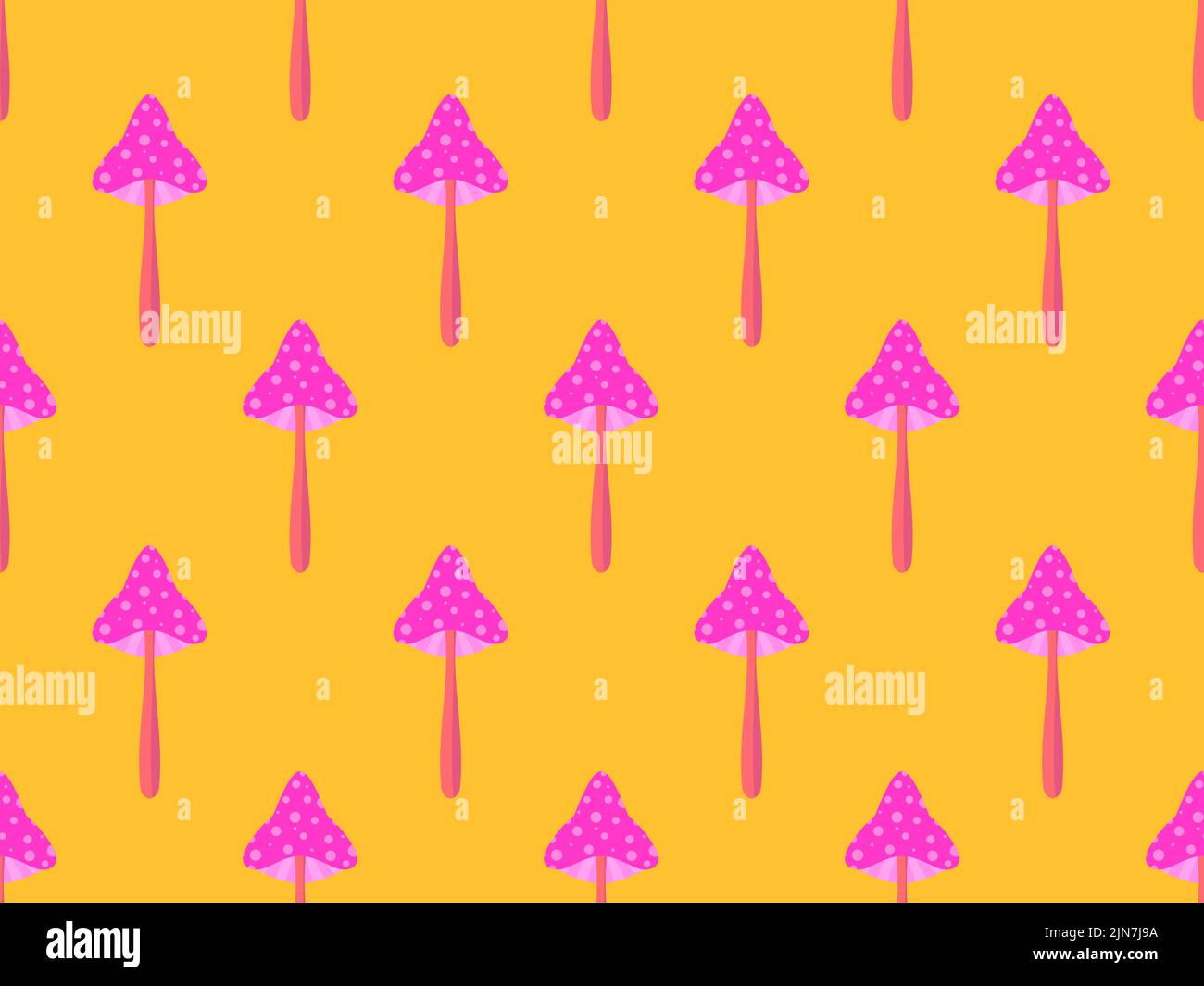 Motif de champignons de tabouret sans couture. Champignons roses sur fond jaune. Champignons de tabouret toxiques non comestibles. Design pour affiches, bannières et p Illustration de Vecteur