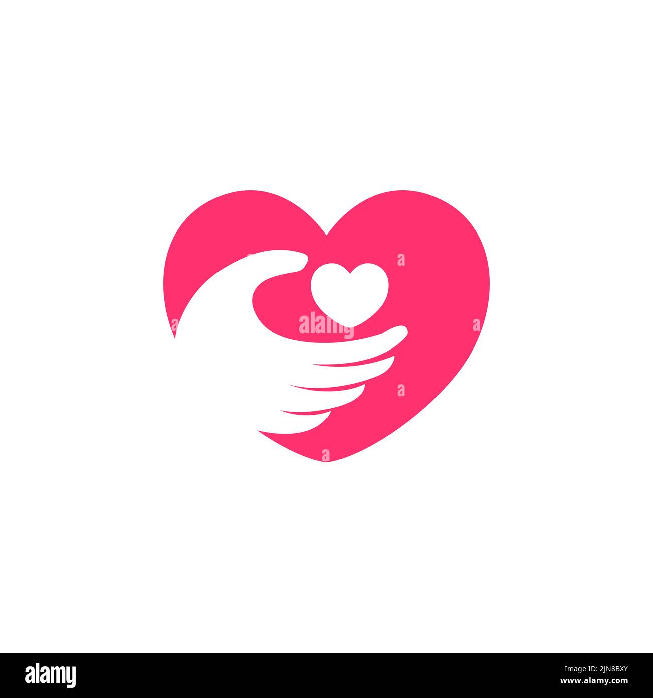 Modèle de logo Love Care. Illustration main avec forme d'amour Illustration de Vecteur