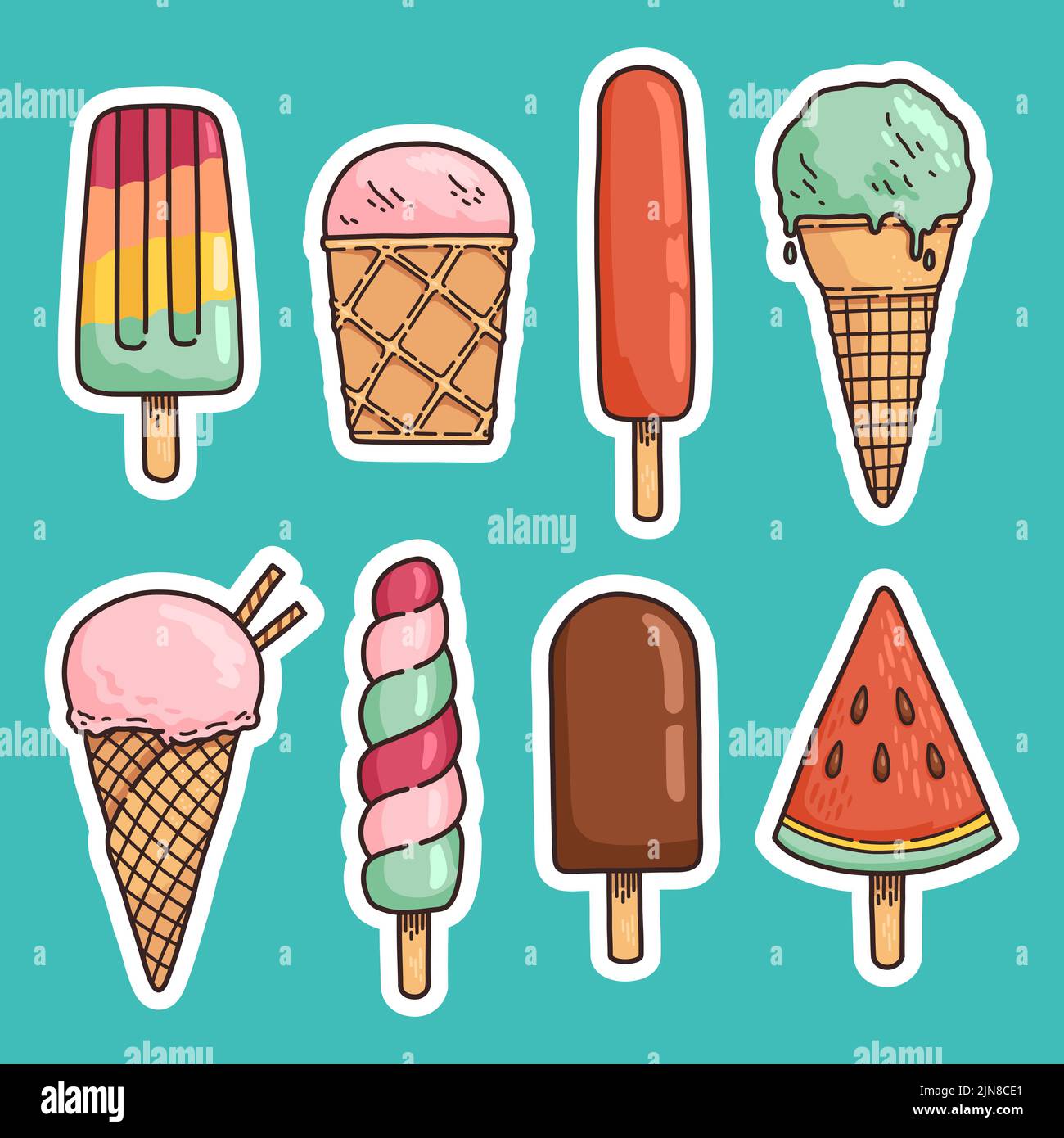 Ensemble d'illustrations vectorielles de style caniche de crème glacée Illustration de Vecteur