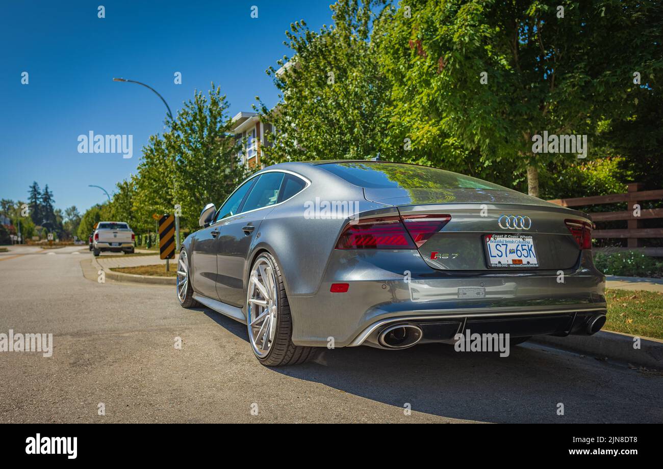 Une nouvelle Audi RS 7. Gris satin audi sportscar en plein air le jour ensoleillé. Vancouver C.-B. Canada-août-6,2022. Éditorial, personne, flou, sélectif Banque D'Images